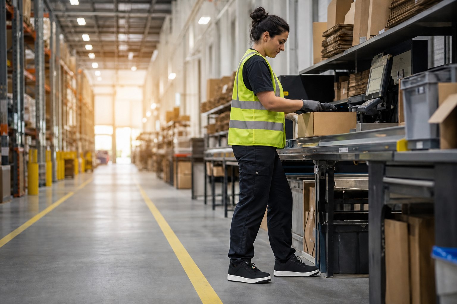 Worker standing at a fulfillment station during an extended shift